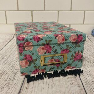 Turquoise Polka Dot and Vintage Pink Floral Photo Storage Display Box